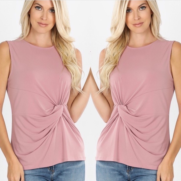 Tops - Knot Front Sleeveless Blouse